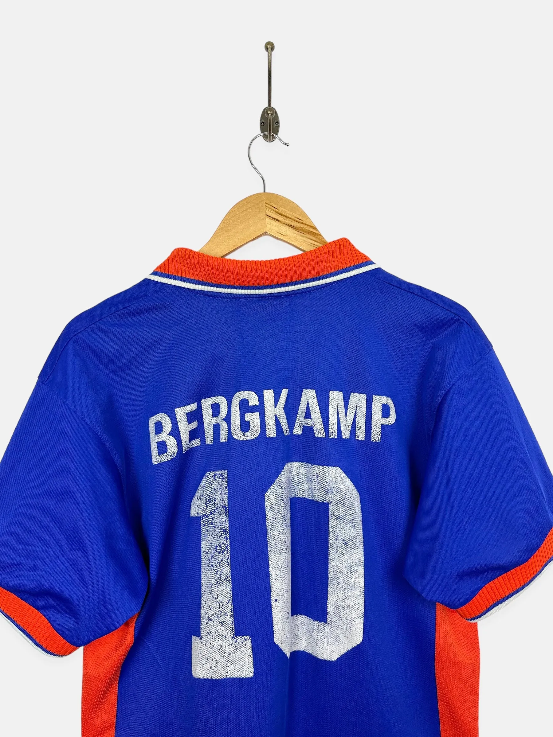 1997 Nike Netherlands Bergkamp #10 Embroidered Vintage Football Jersey Size 10-12