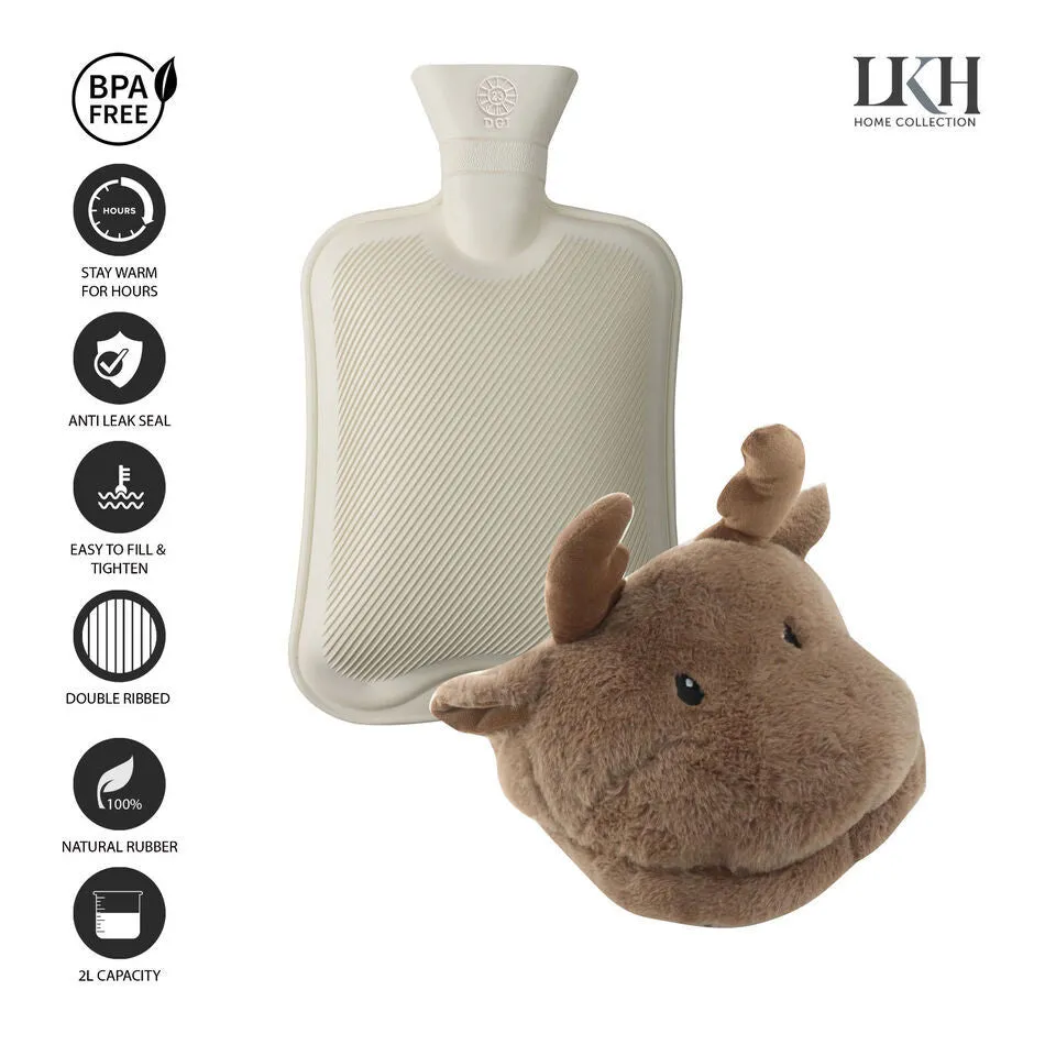 2 Litre Hot Water Bottle and Faux Fur Slipper Cover Soft Foot Warmer