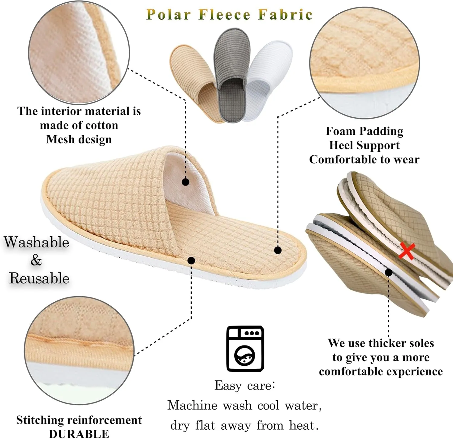 6-9 Pairs Spa Slippers, Non Slip Disposable Slippers for Guest, Washable Reusable, Which Can Be Used as Women Men, House, Indoor, Bathroom, Bedroom, Hotel, Bride Slippers