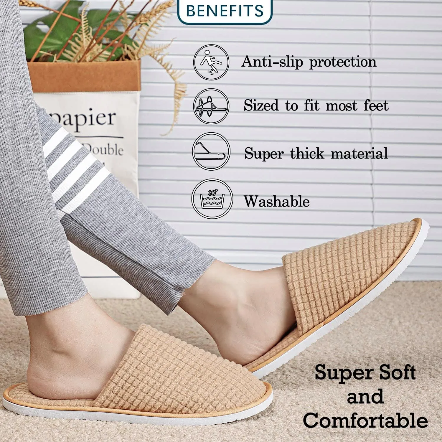 6-9 Pairs Spa Slippers, Non Slip Disposable Slippers for Guest, Washable Reusable, Which Can Be Used as Women Men, House, Indoor, Bathroom, Bedroom, Hotel, Bride Slippers