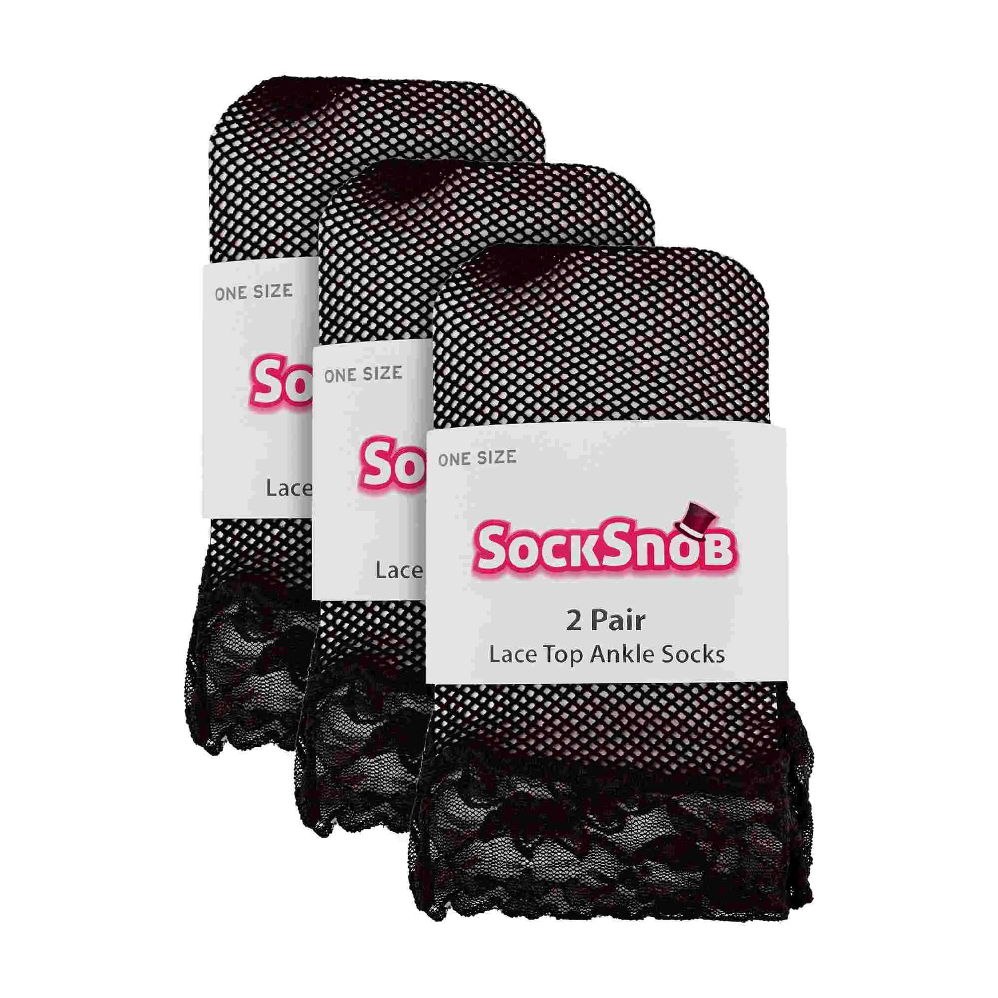 6 Pack Ladies Low Cut Fishnet Ankle Socks with Lace Trim