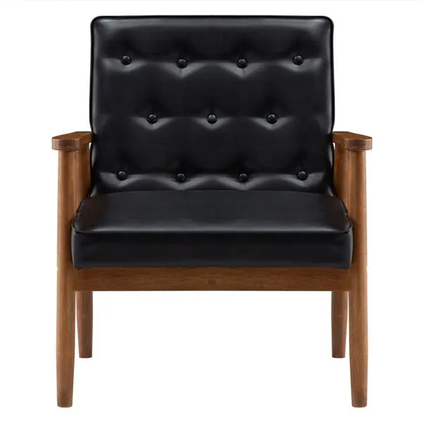(75 x 69 x 84)cm Retro Modern Wooden Single Chair,Black PU