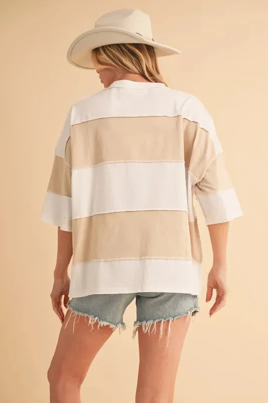 Aemi Co Color Block Round Neck Short Sleeve T-Shirt