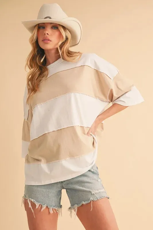 Aemi Co Color Block Round Neck Short Sleeve T-Shirt