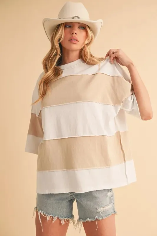 Aemi Co Color Block Round Neck Short Sleeve T-Shirt