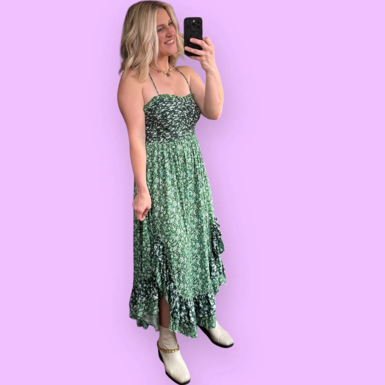 Aemi   Co Ditsy Floral Ruffled Hem Maxi Cami Dress