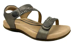 Aetrex Jess Adjustable Quarter Strap Pewter Sparkle Sandal