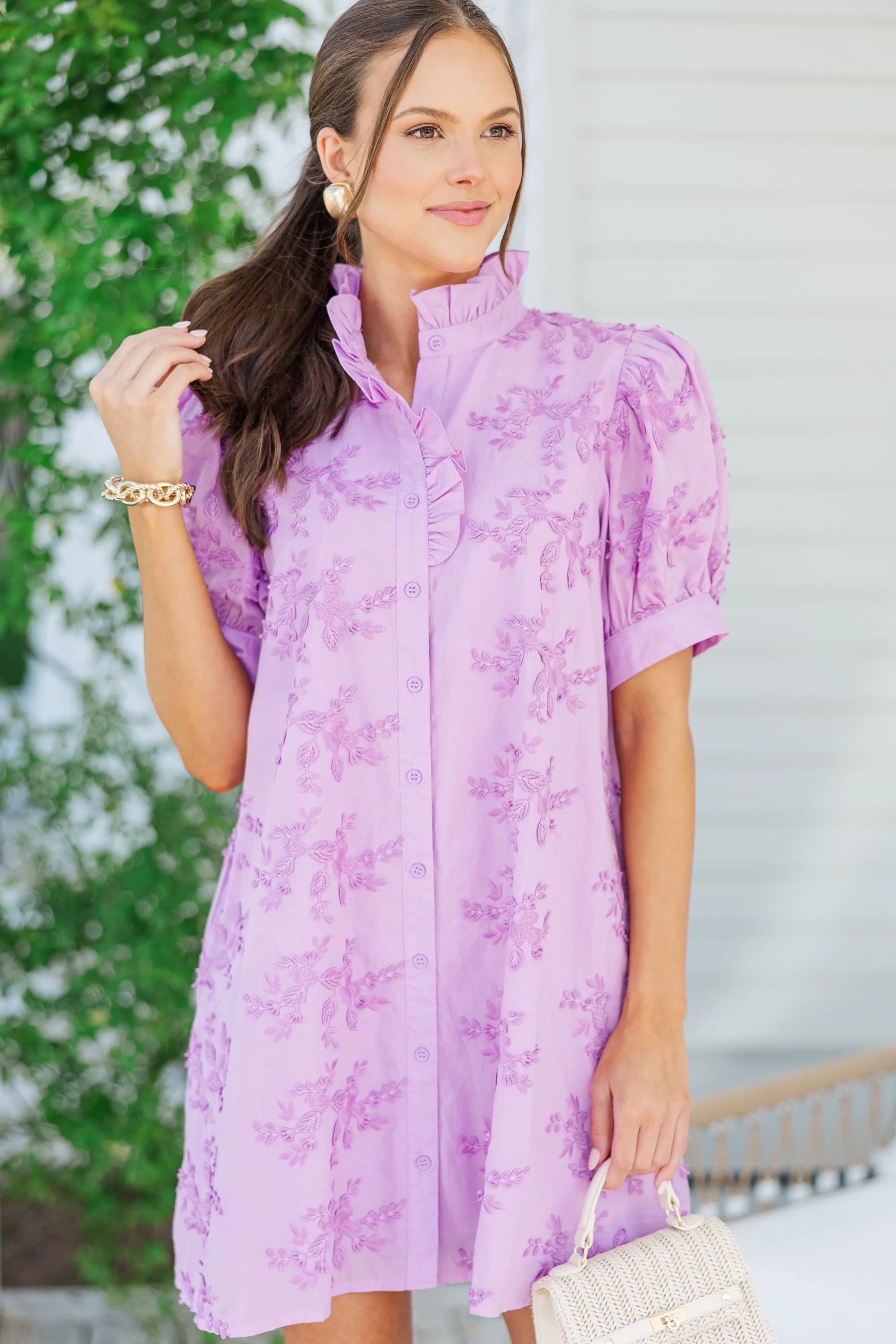 Ahead Of It Lilac Embroidered Dress