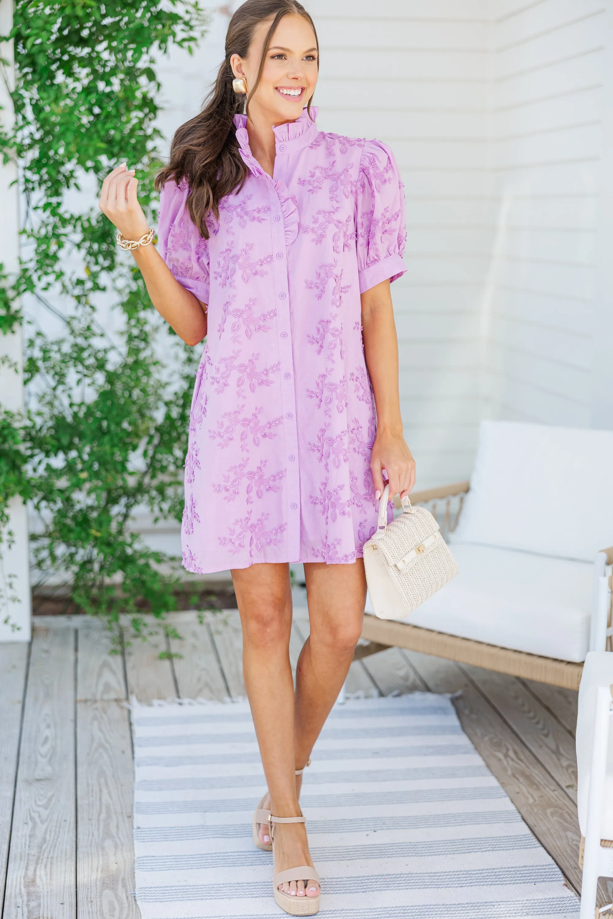 Ahead Of It Lilac Embroidered Dress