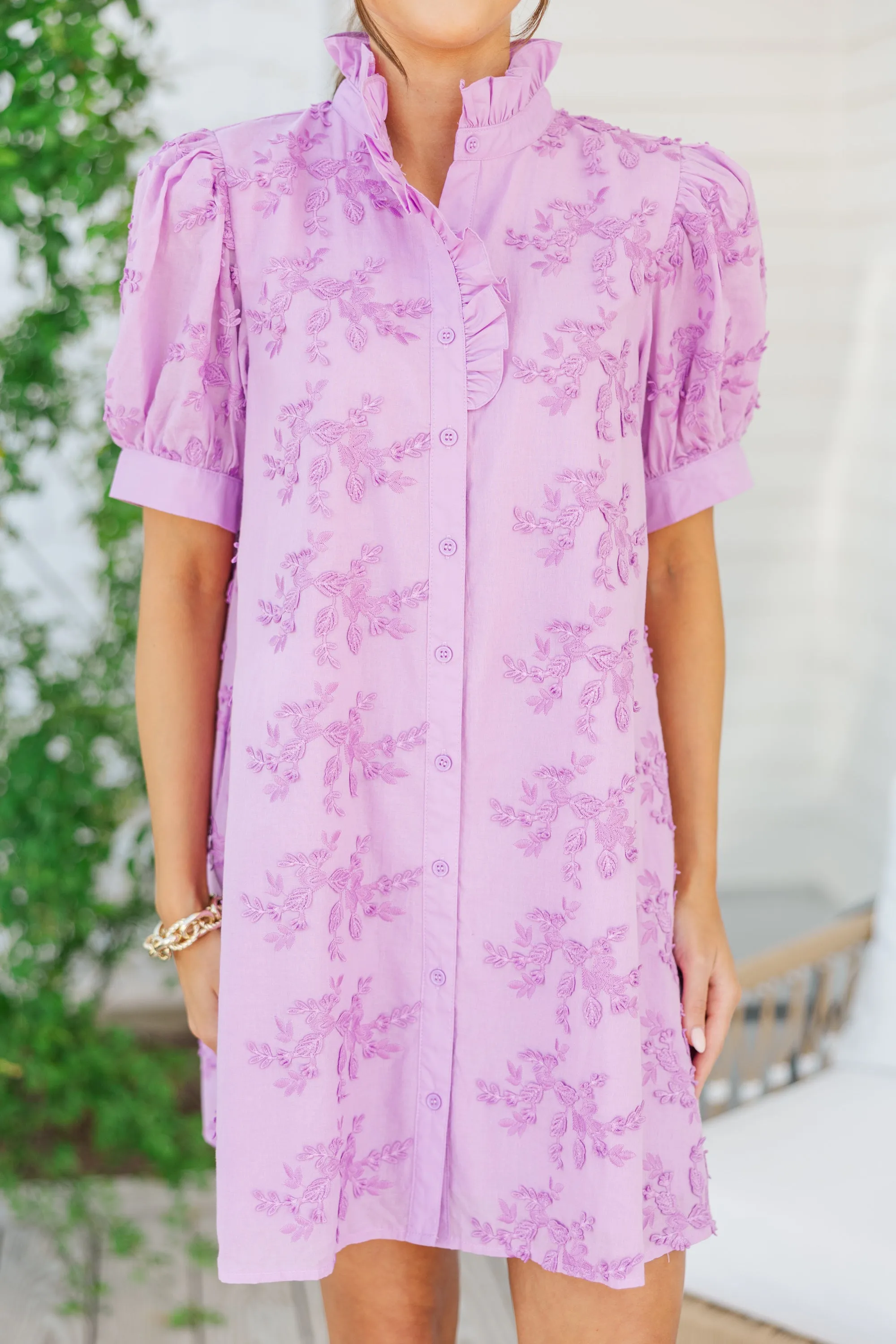 Ahead Of It Lilac Embroidered Dress