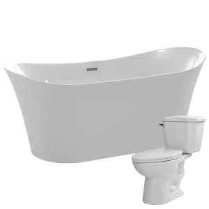 Anzzi Eft 67 in. Acrylic Flatbottom Non-Whirlpool Bathtub with Kame 2-piece 1.28 GPF Single Flush Toilet