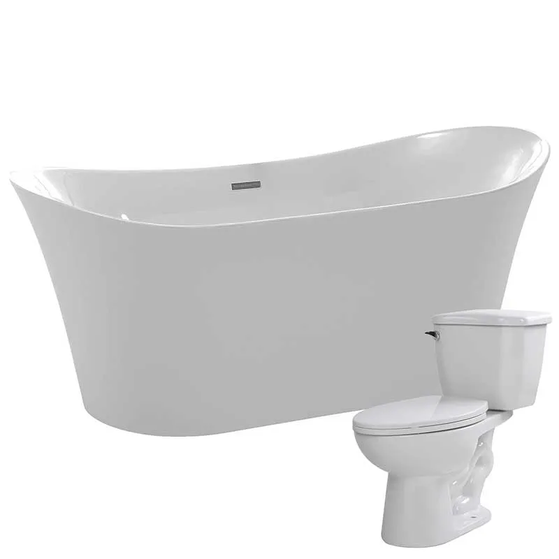 Anzzi Eft 67 in. Acrylic Flatbottom Non-Whirlpool Bathtub with Kame 2-piece 1.28 GPF Single Flush Toilet