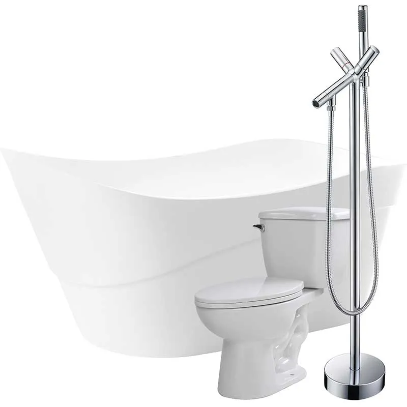 Anzzi Kahl 67 in. Acrylic Flatbottom Non-Whirlpool Bathtub with Havasu Faucet and Kame 1.28 GPF Toilet