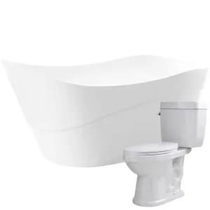 Anzzi Kahl 67 in. Acrylic Flatbottom Non-Whirlpool Bathtub with Talos 2-piece 1.6 GPF Single Flush Toilet