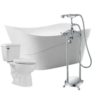 Anzzi Kahl 67 in. Acrylic Flatbottom Non-Whirlpool Bathtub with Tugela Faucet and Cavalier 1.28 GPF Toilet