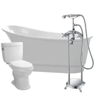 Anzzi Prima 67 in. Acrylic Flatbottom Non-Whirlpool Bathtub with Tugela Faucet and Talos 1.6 GPF Toilet