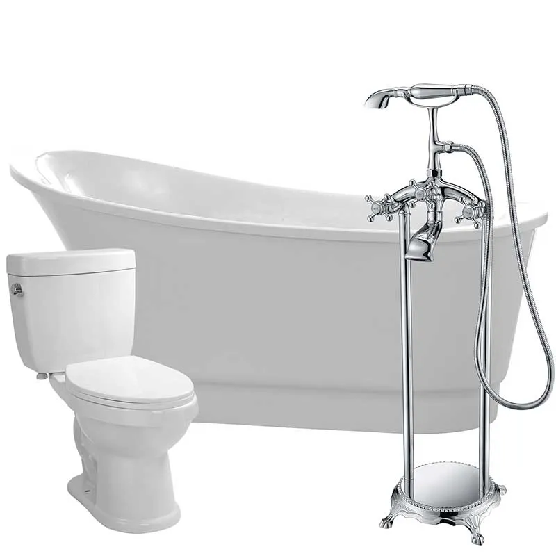 Anzzi Prima 67 in. Acrylic Flatbottom Non-Whirlpool Bathtub with Tugela Faucet and Talos 1.6 GPF Toilet