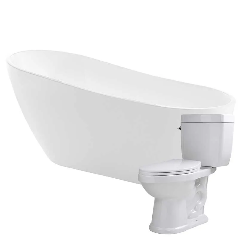 Anzzi Trend 67 in. Acrylic Flatbottom Non-Whirlpool Bathtub with Kame 2-piece 1.28 GPF Single Flush Toilet