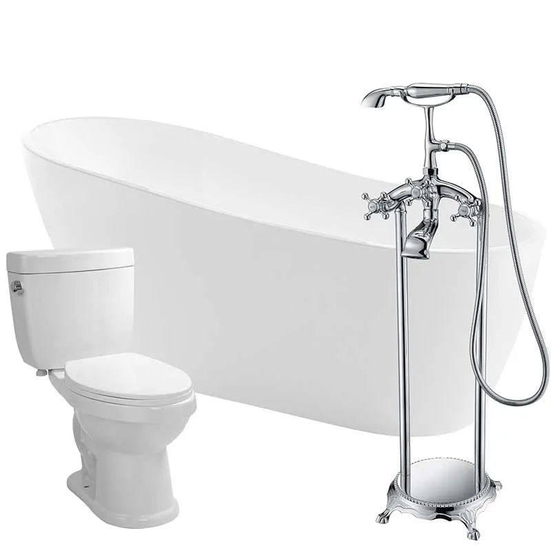 Anzzi Trend 67 in. Acrylic Flatbottom Non-Whirlpool Bathtub with Tugela Faucet and Talos 1.6 GPF Toilet