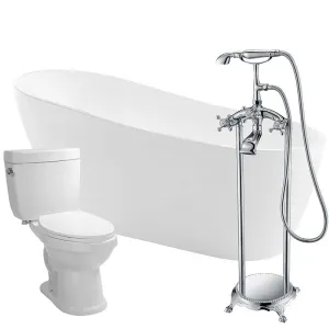 Anzzi Trend 67 in. Acrylic Flatbottom Non-Whirlpool Bathtub with Tugela Faucet and Talos 1.6 GPF Toilet