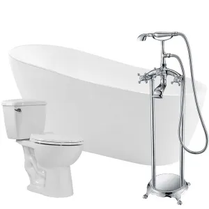 Anzzi Trend 67 in. Acrylic Soaking Bathtub with Tugela Faucet and Cavalier 1.28 GPF Toilet