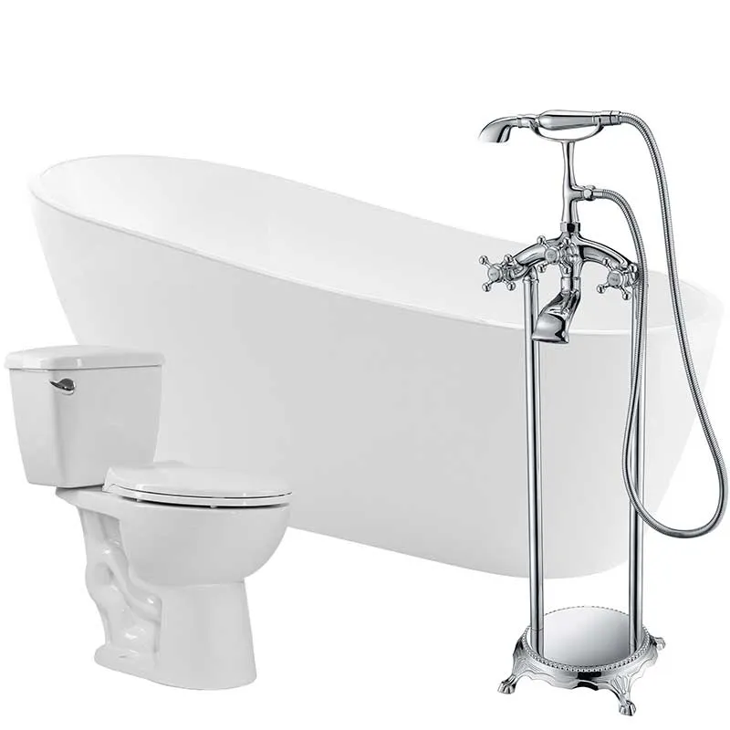 Anzzi Trend 67 in. Acrylic Soaking Bathtub with Tugela Faucet and Cavalier 1.28 GPF Toilet
