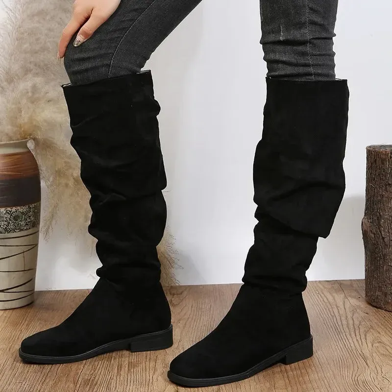 Autumn and Winter Fashion New Sexy Solid Color Warm Round Toe Thick Bottom Low Heel Comfortable Women's Boots Botas Mujer