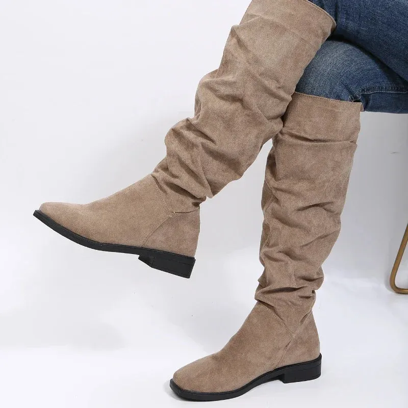 Autumn and Winter Fashion New Sexy Solid Color Warm Round Toe Thick Bottom Low Heel Comfortable Women's Boots Botas Mujer