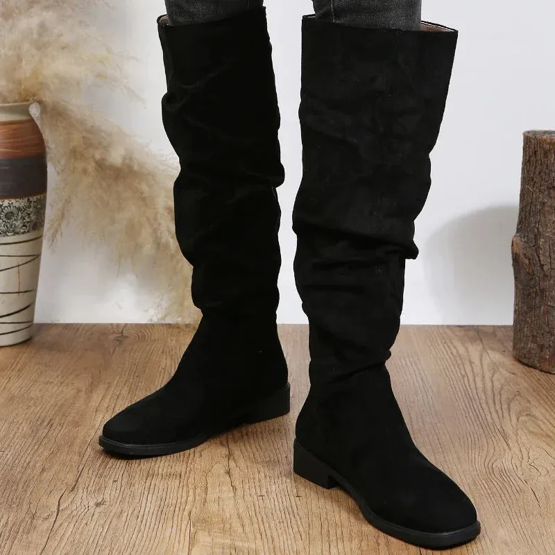 Autumn and Winter Fashion New Sexy Solid Color Warm Round Toe Thick Bottom Low Heel Comfortable Women's Boots Botas Mujer