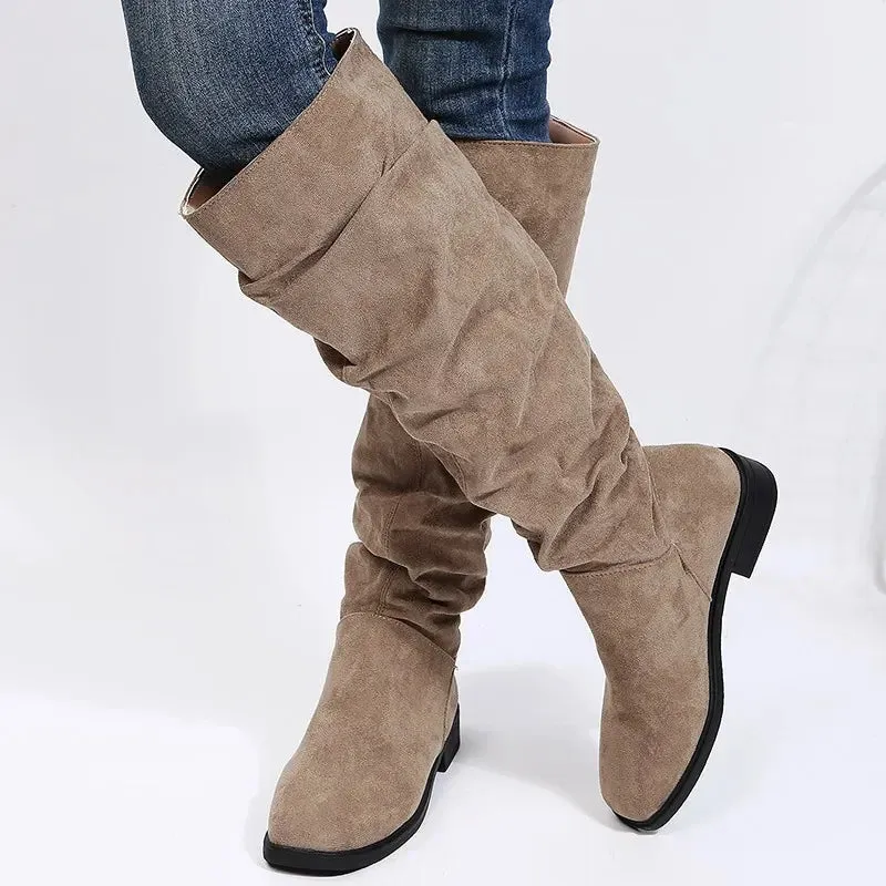 Autumn and Winter Fashion New Sexy Solid Color Warm Round Toe Thick Bottom Low Heel Comfortable Women's Boots Botas Mujer