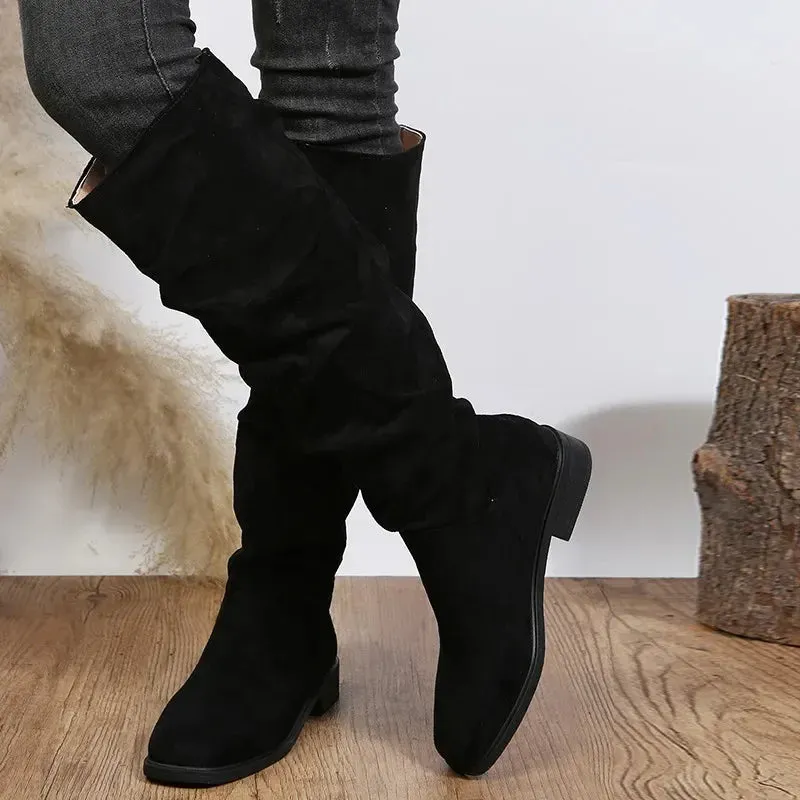 Autumn and Winter Fashion New Sexy Solid Color Warm Round Toe Thick Bottom Low Heel Comfortable Women's Boots Botas Mujer