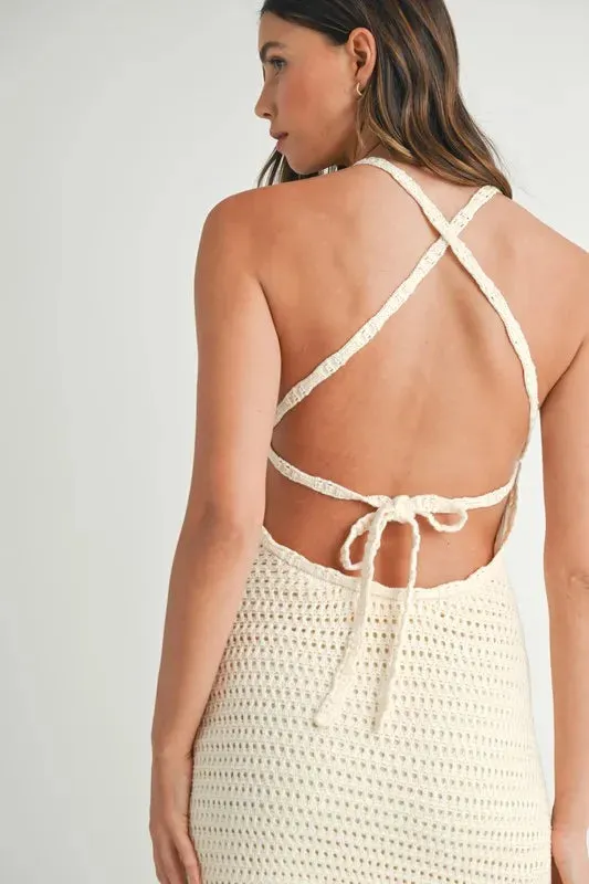 Azure Crochet Crisscross Spaghetti Strap Mini Dress
