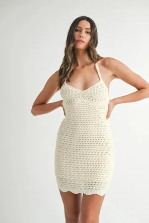 Azure Crochet Crisscross Spaghetti Strap Mini Dress