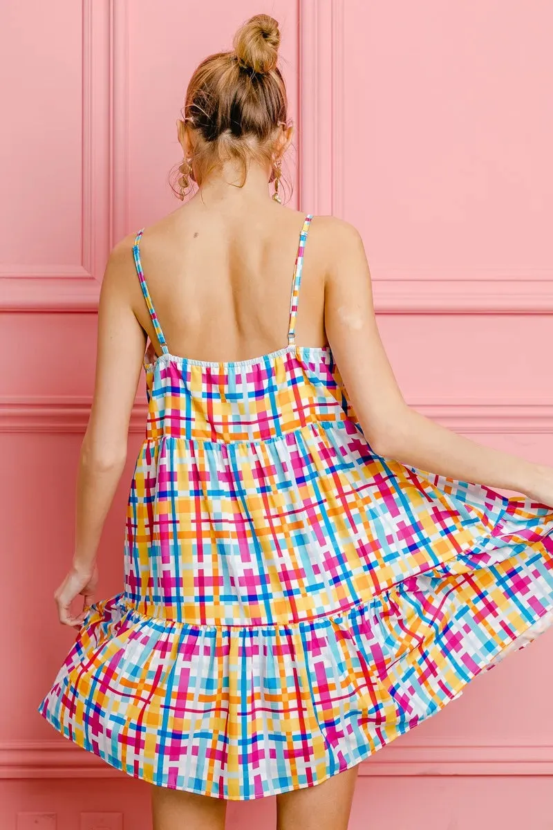 BiBi Multi Colors Plaid Sleeveless Sun Dress