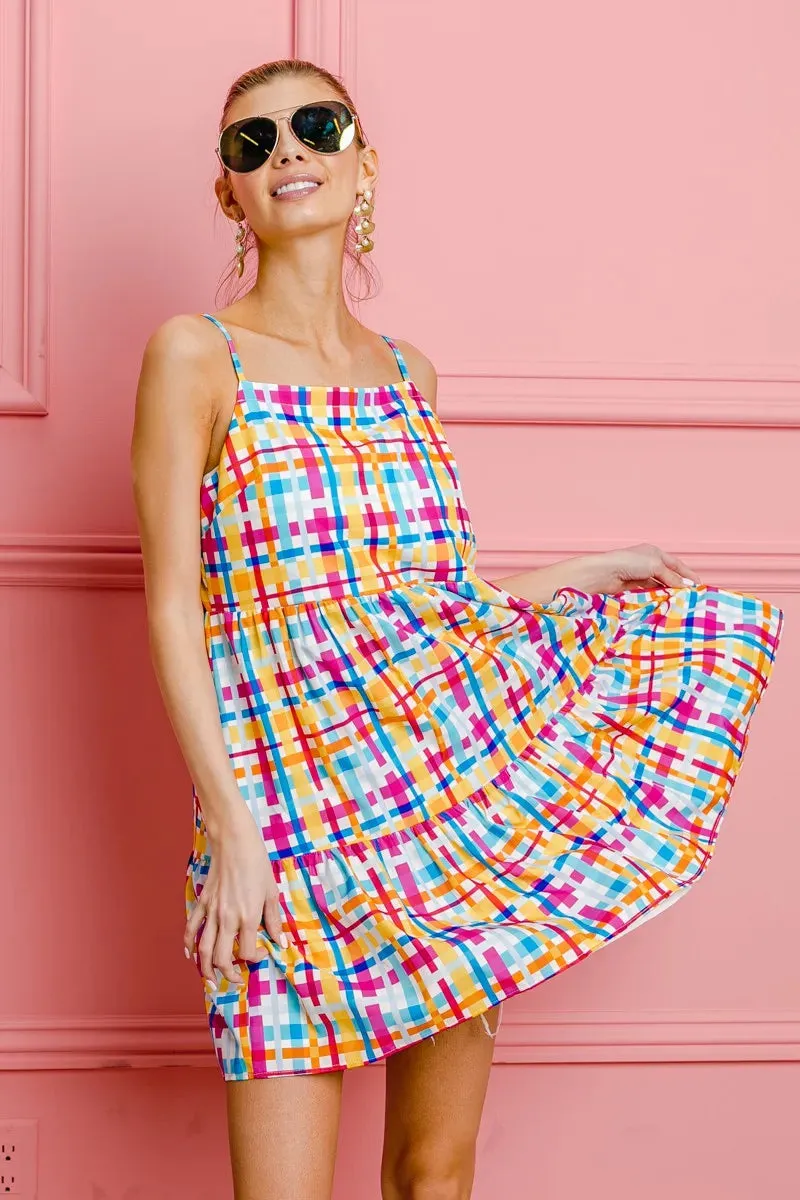 BiBi Multi Colors Plaid Sleeveless Sun Dress