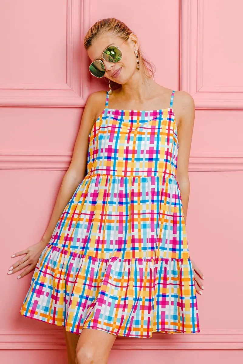 BiBi Multi Colors Plaid Sleeveless Sun Dress