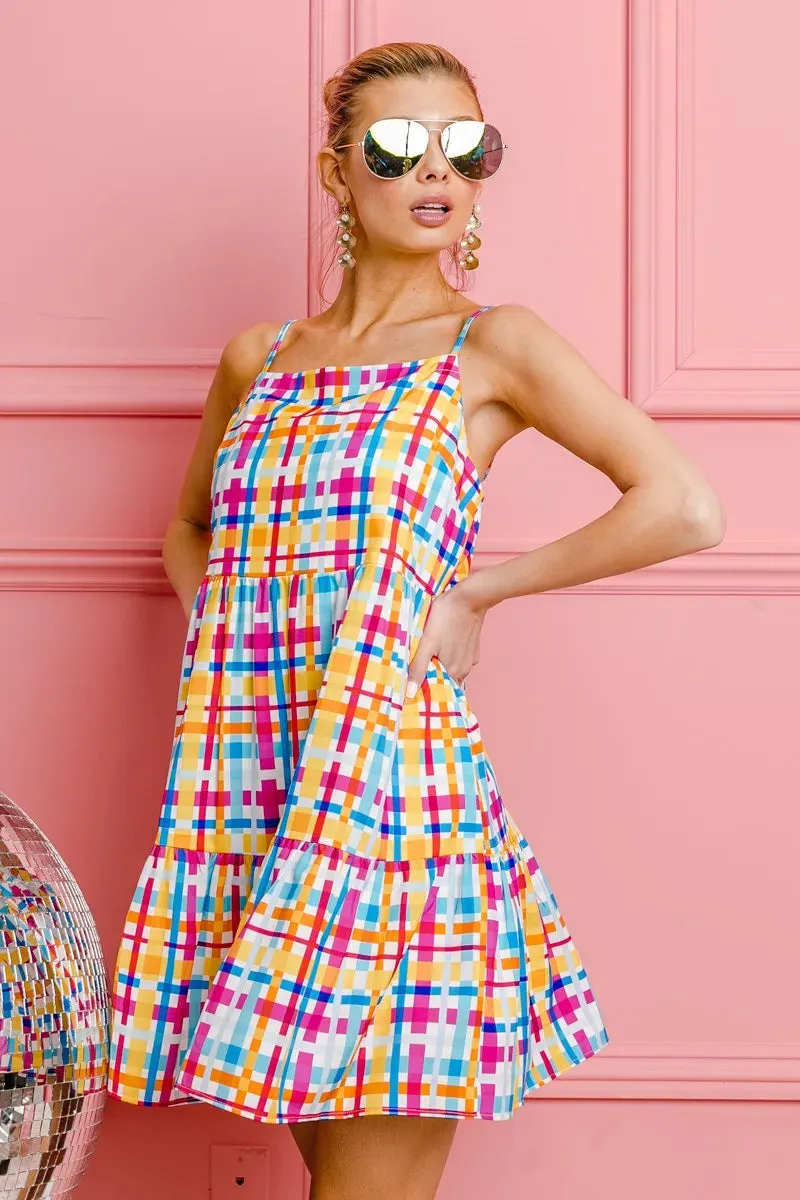 BiBi Multi Colors Plaid Sleeveless Sun Dress