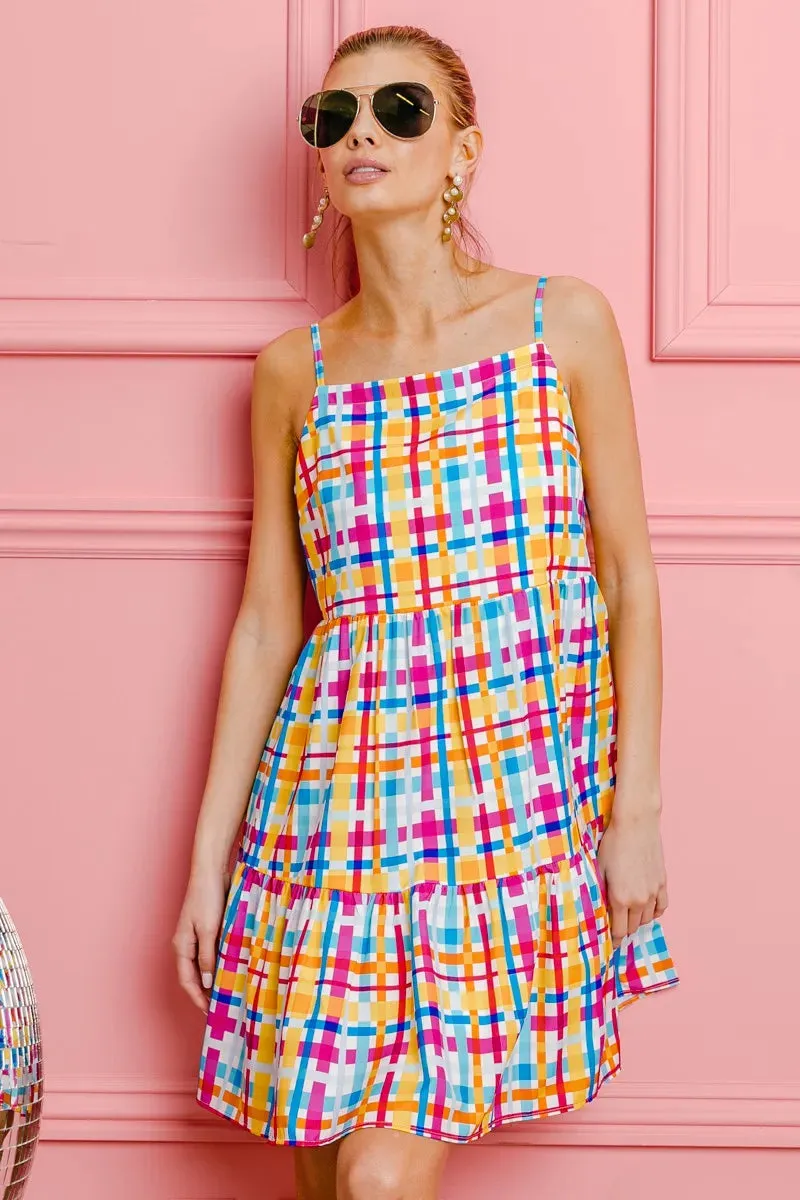 BiBi Multi Colors Plaid Sleeveless Sun Dress