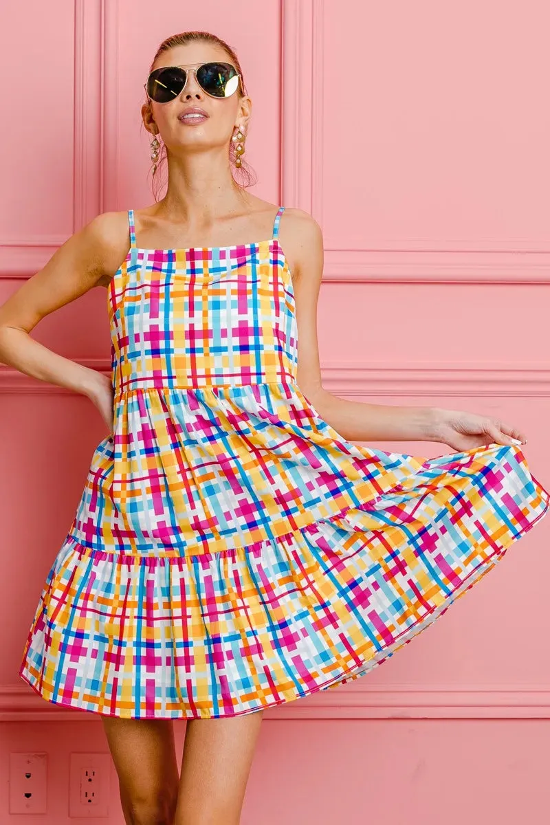 BiBi Multi Colors Plaid Sleeveless Sun Dress