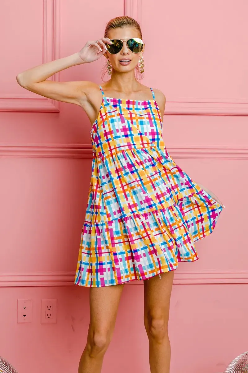 BiBi Multi Colors Plaid Sleeveless Sun Dress