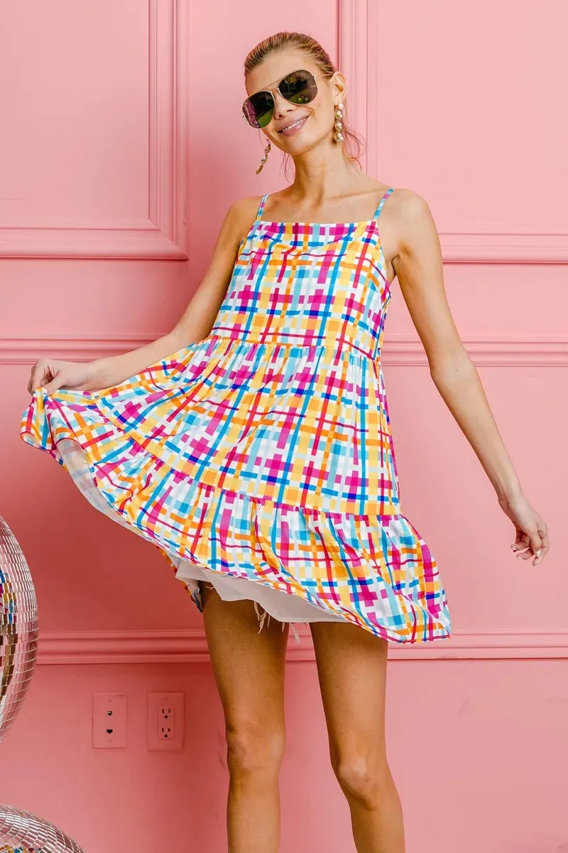 BiBi Multi Colors Plaid Sleeveless Sun Dress
