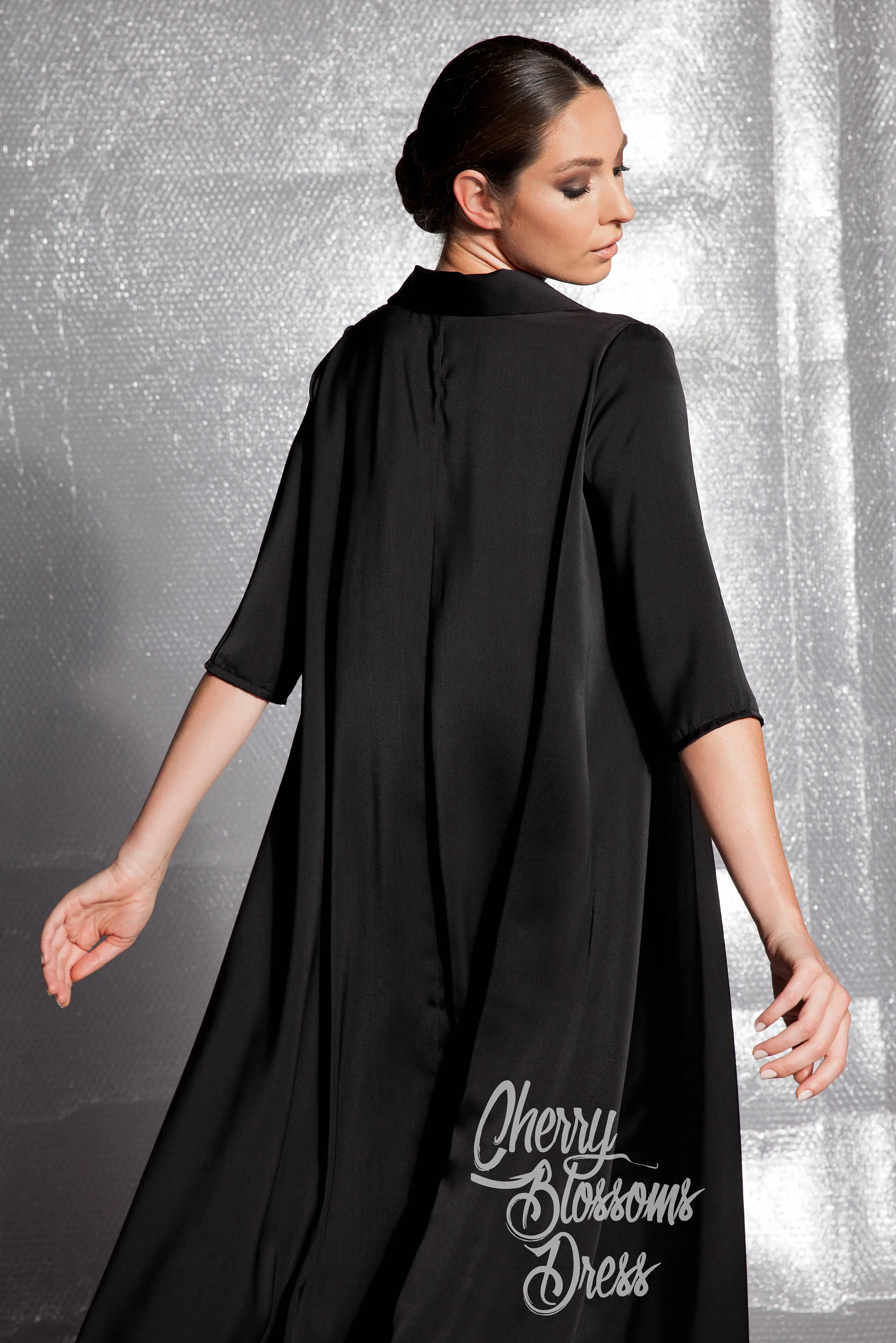 Black Dress, Satin Dress, Elegant Dress, Loose Dress, Plus Size Dress, Flare Dress, Shirt Dress, Plus Size Clothing, Black Evening Dress