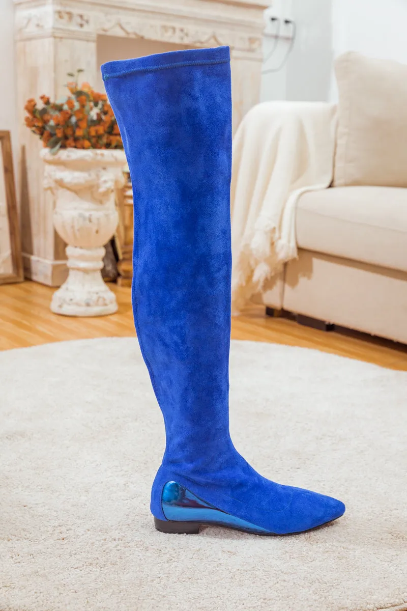 Black Over Knee Knit Shaft Boot Sapphire Blue