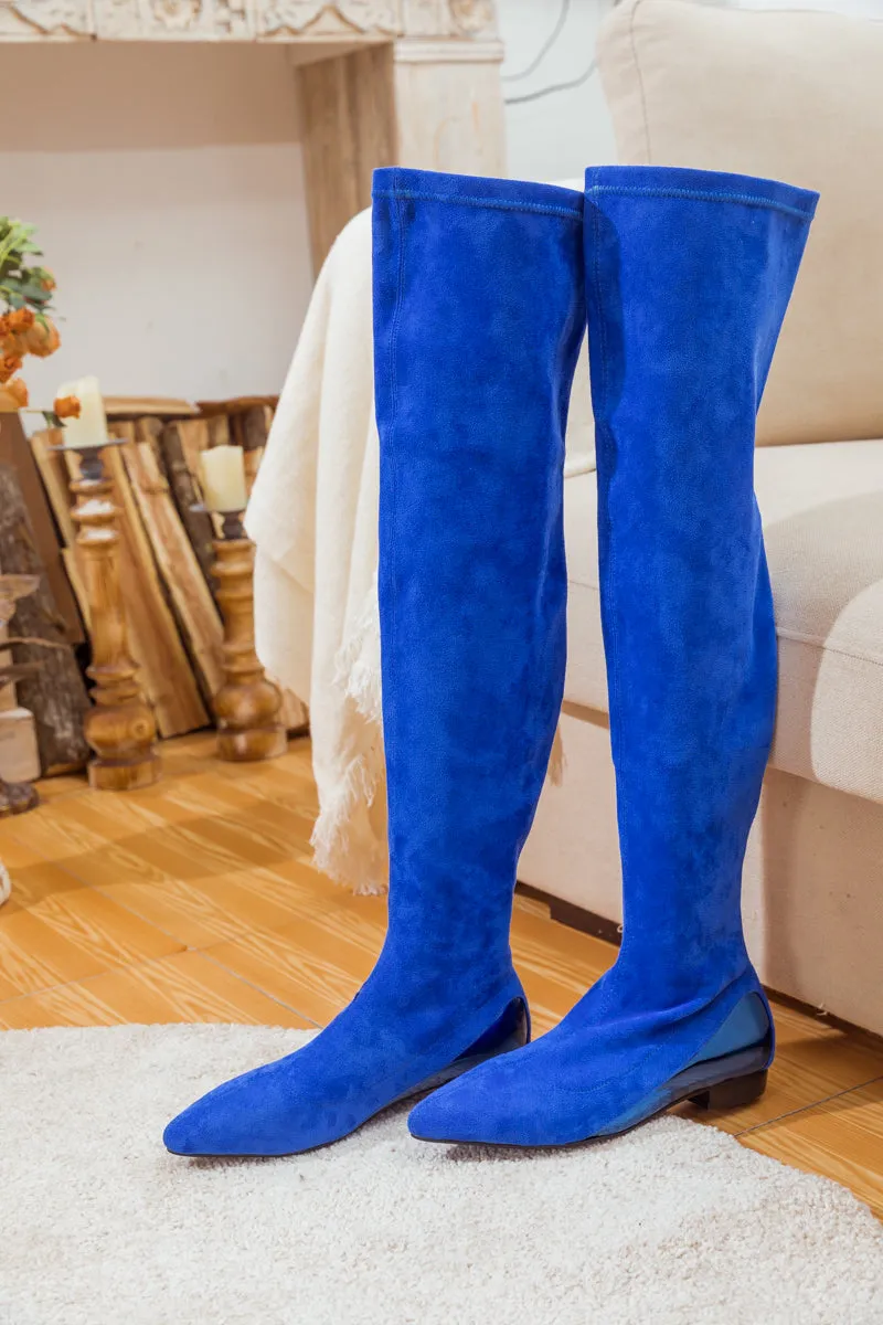 Black Over Knee Knit Shaft Boot Sapphire Blue