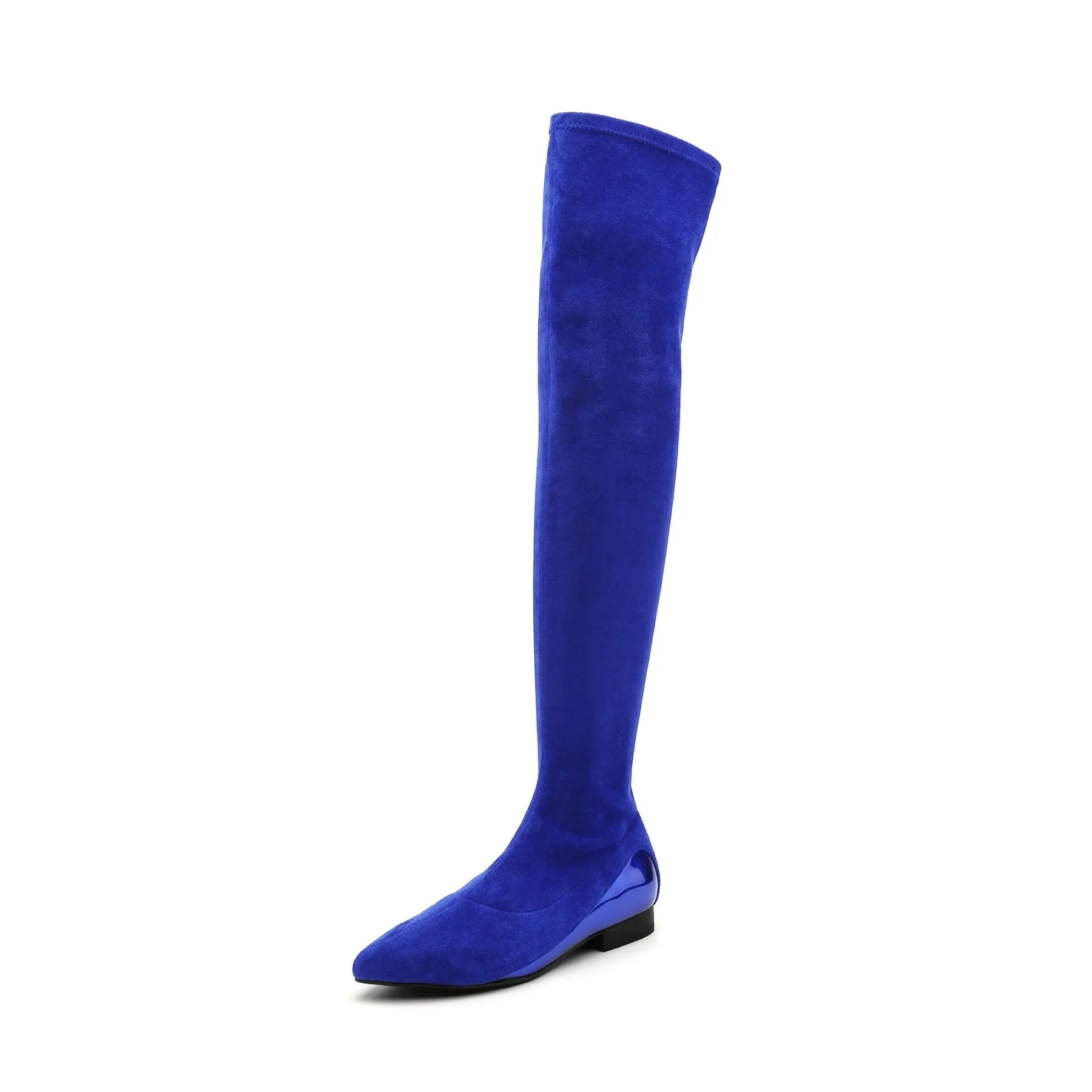 Black Over Knee Knit Shaft Boot Sapphire Blue