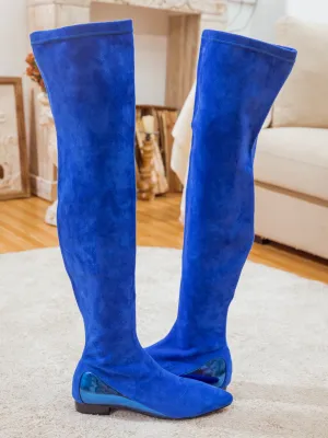 Black Over Knee Knit Shaft Boot Sapphire Blue