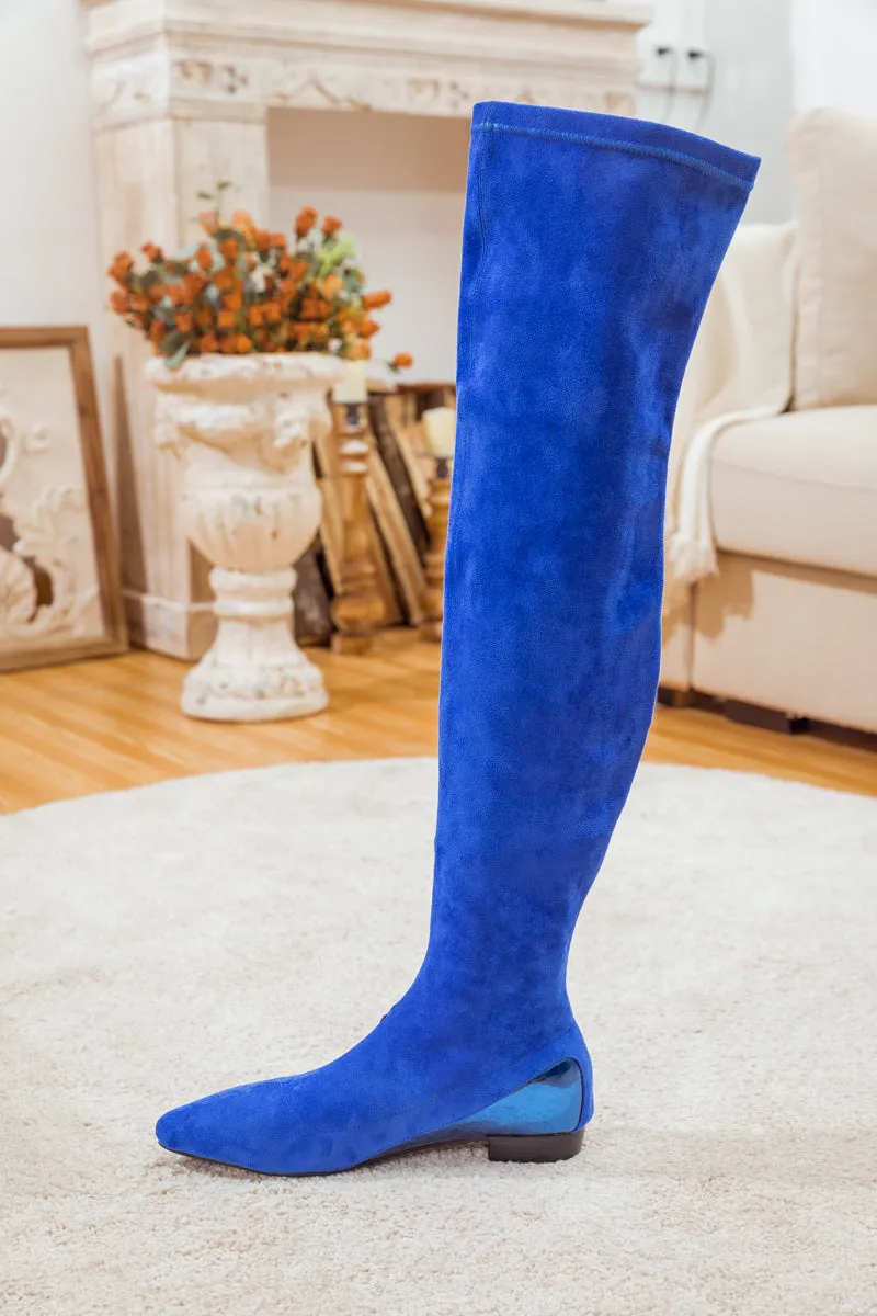 Black Over Knee Knit Shaft Boot Sapphire Blue