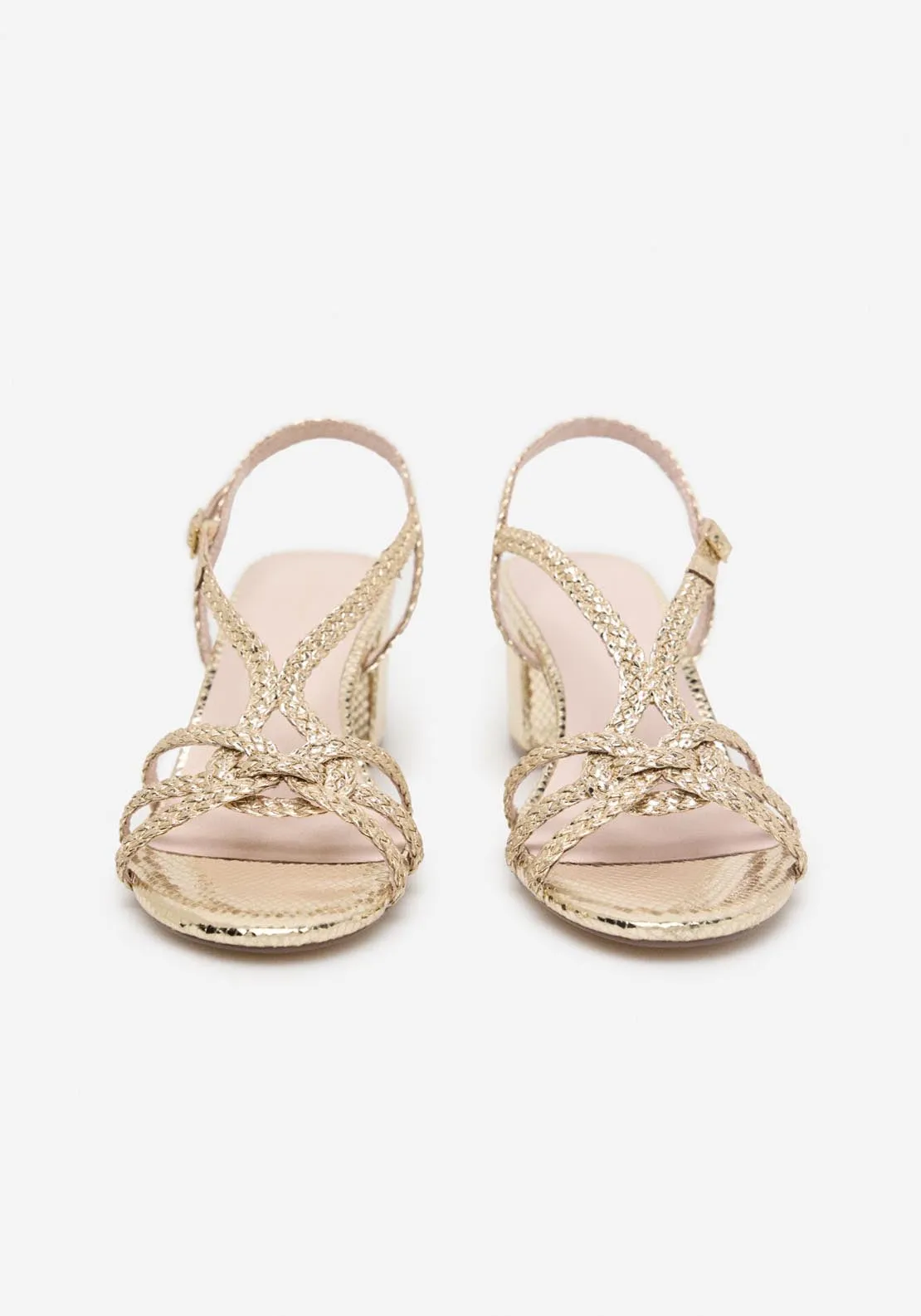 Braided Heeled Sandal - Gold/mustard