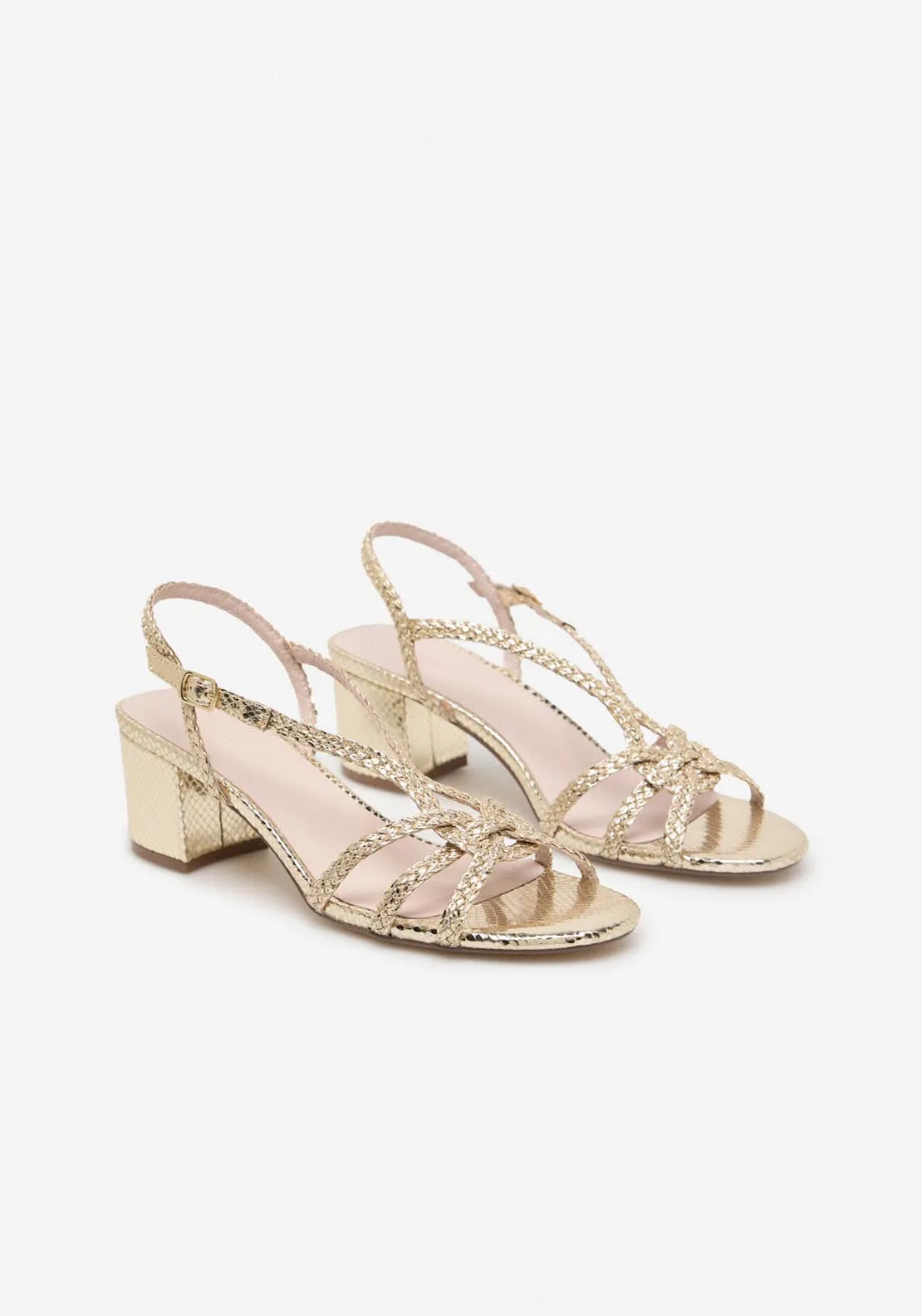 Braided Heeled Sandal - Gold/mustard