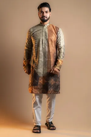 Budding Green Vertical Shiny Patterned Kurta Set for Men